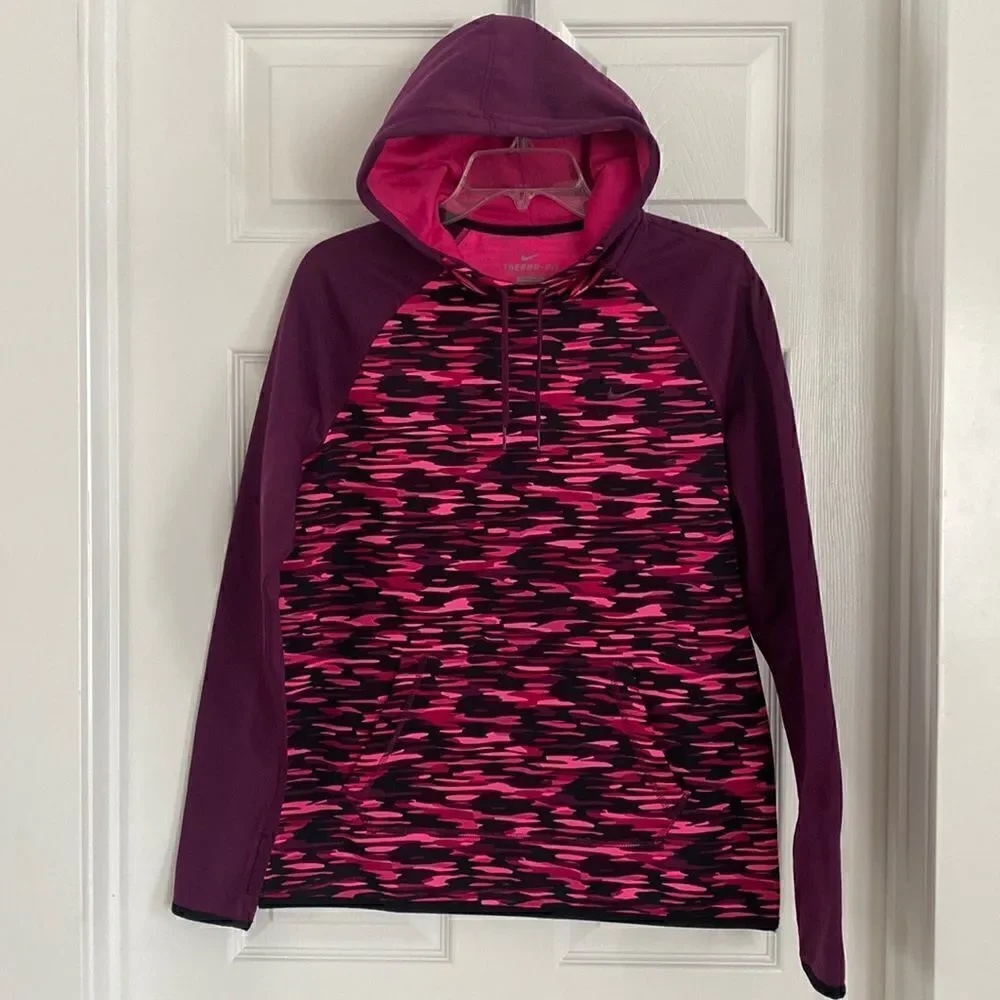 Nike Hoodie Pullover Therma Fit Pink Purple Camo Active Jacket Women’s Size M